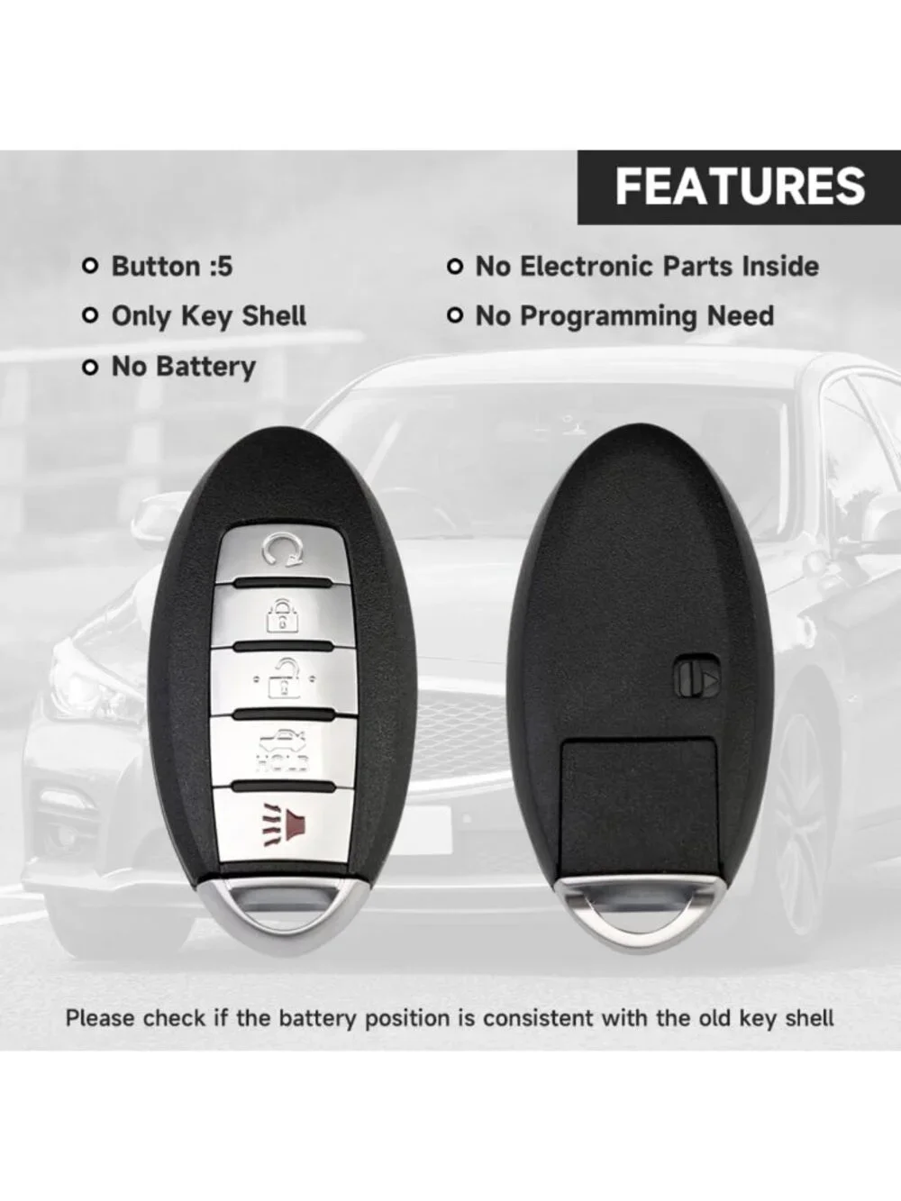 5-Button Key Fob Cover Shell Case Replacement for Nissan & Infiniti Models